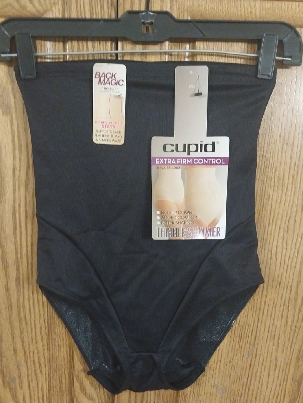 Cupid NWT Extra Firm Control Hi-Waist Brief Size Large Black "No Slip Down" 5745